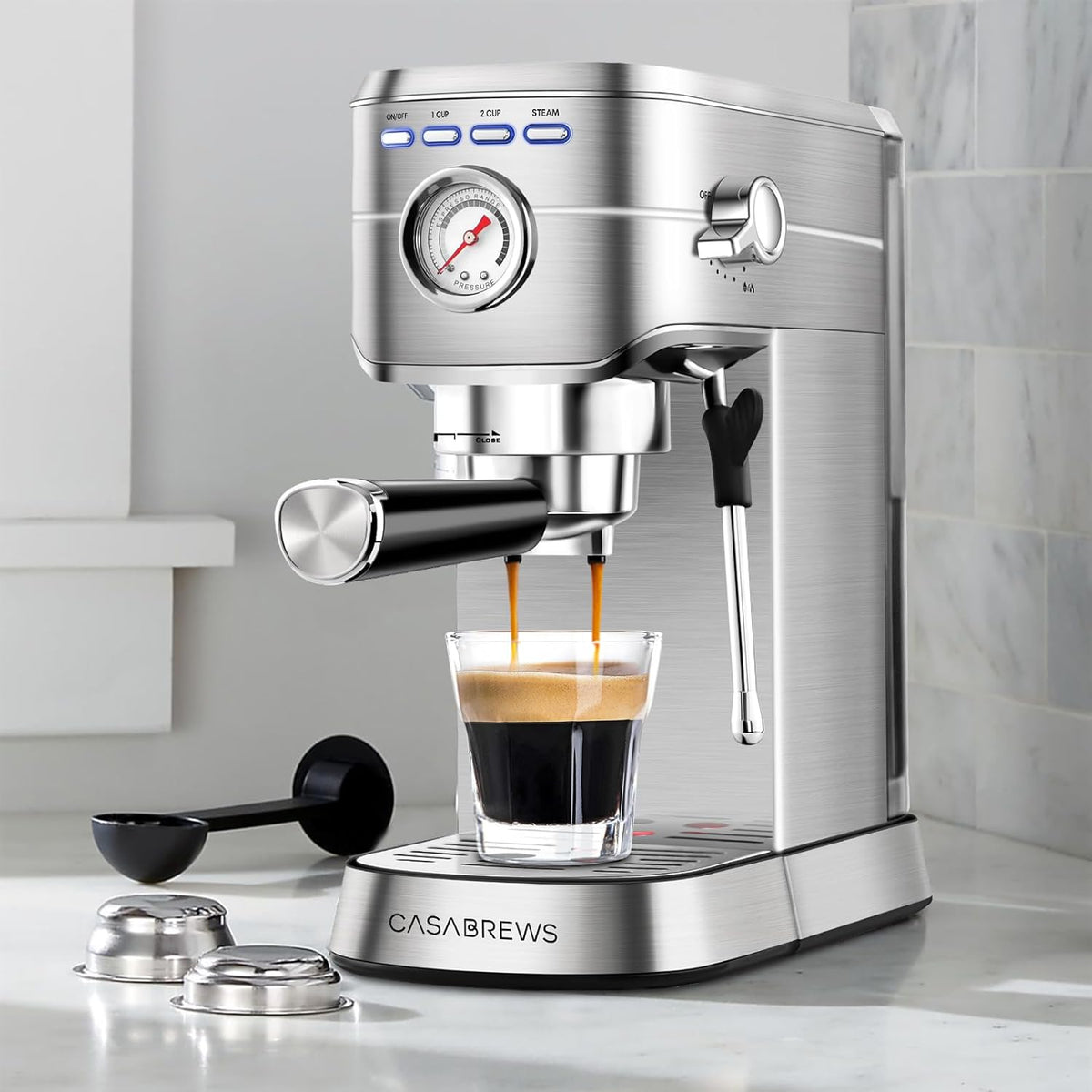 CASABREWS 20-Bar Espresso Machine – Compact Coffee Maker with Steam Wand, 34oz Tank for Lattes & Cappuccinos