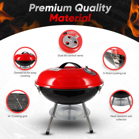 Gas One 14” Portable Charcoal Grill – Locking Lid Heat Control, Dual Vent BBQ for Camping, Backyard & Travel