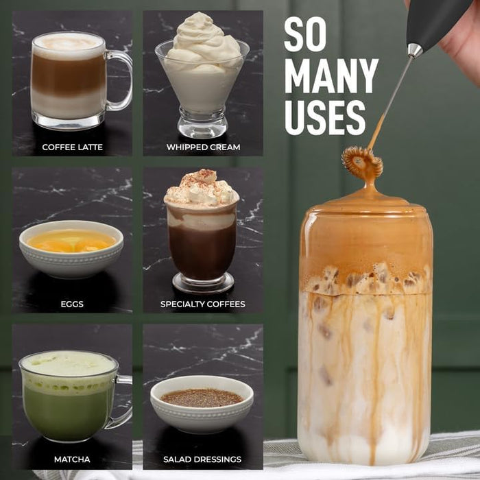 Powerful Milk Frother Handheld - Whisk Drink Mixer for Coffee