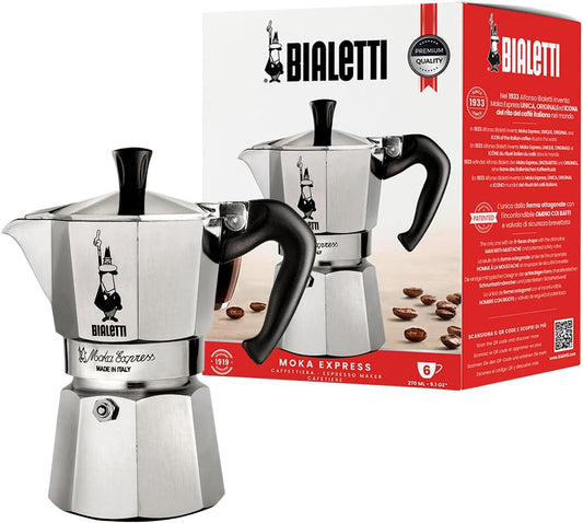 Bialetti Moka Express 6-Cup Stovetop Espresso Maker – Classic Italian Coffee Brewer (Silver, Model 06800)