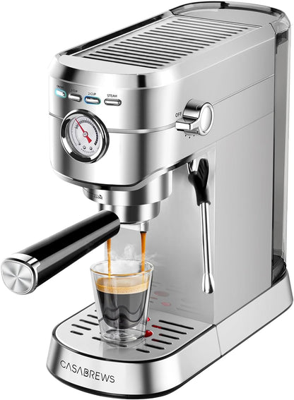 CASABREWS 20-Bar Espresso Machine – Compact Coffee Maker with Steam Wand, 34oz Tank for Lattes & Cappuccinos