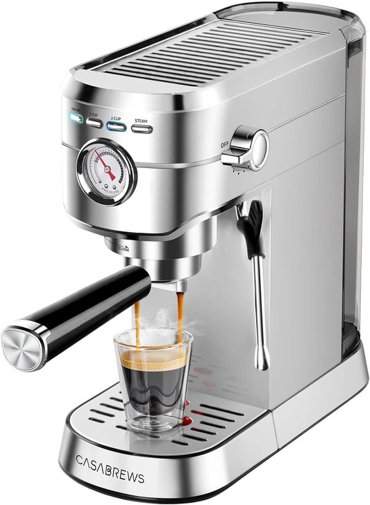 CASABREWS 20-Bar Espresso Machine – Compact Coffee Maker with Steam Wand, 34oz Tank for Lattes & Cappuccinos