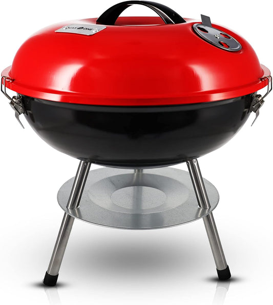 Gas One 14” Portable Charcoal Grill – Locking Lid Heat Control, Dual Vent BBQ for Camping, Backyard & Travel