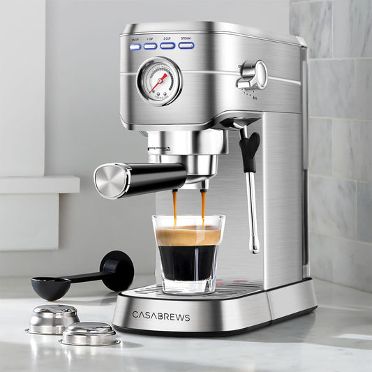 CASABREWS 20-Bar Espresso Machine – Compact Coffee Maker with Steam Wand, 34oz Tank for Lattes & Cappuccinos