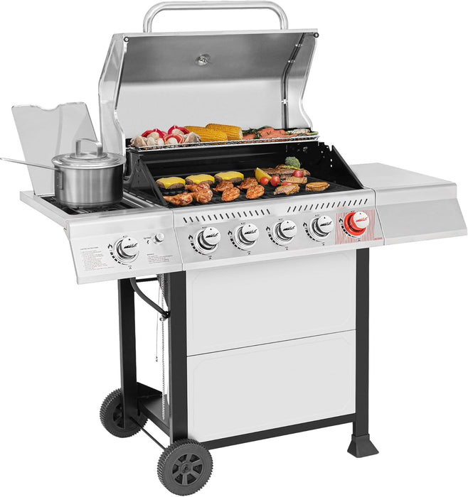 Royal Gourmet GA5401T 5-Burner Propane Gas Grill with Sear Burner and Side Burner, Stainless Steel BBQ Grill with 632 Sq. In. Grilling Area for Outdoor Barbecue Cooking, 64,000 BTUs, Silver