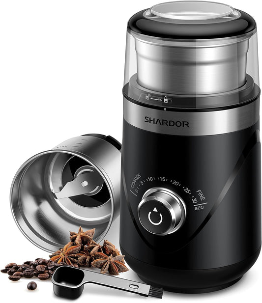 SHARDOR Electric Coffee Grinder – Adjustable Burr-Style Grinding for Espresso, Beans, Herbs & Spices (Removable Stainless Steel Bowl, Black)