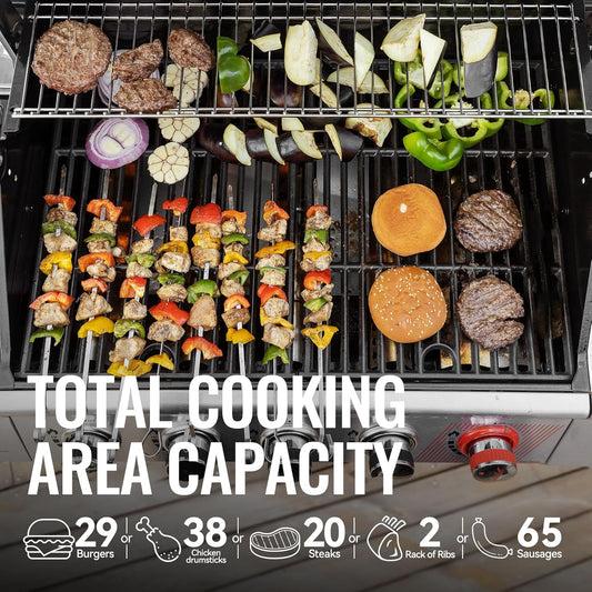 Royal Gourmet 5-Burner Propane Gas Grill – 64,000 BTU Power, Sear Burner, Side Burner & 632 Sq In Stainless Steel BBQ